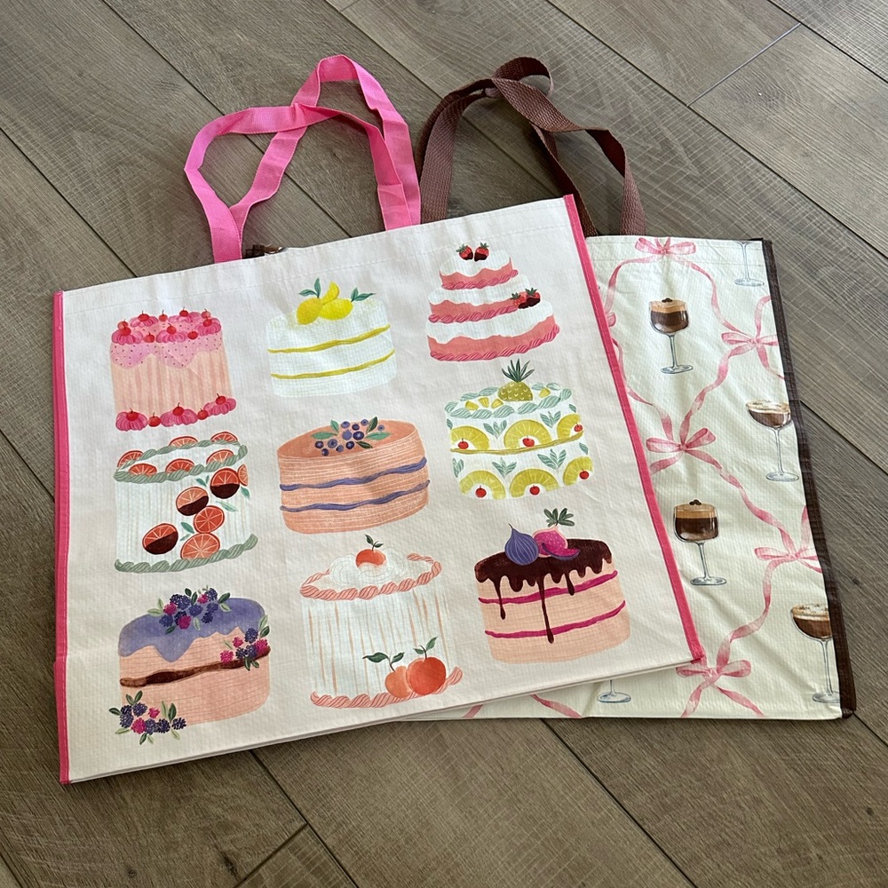 Homegoods TJMaxx Marshalls Espresso Martini Pink Bow & Cake Tote Bags NWOT
